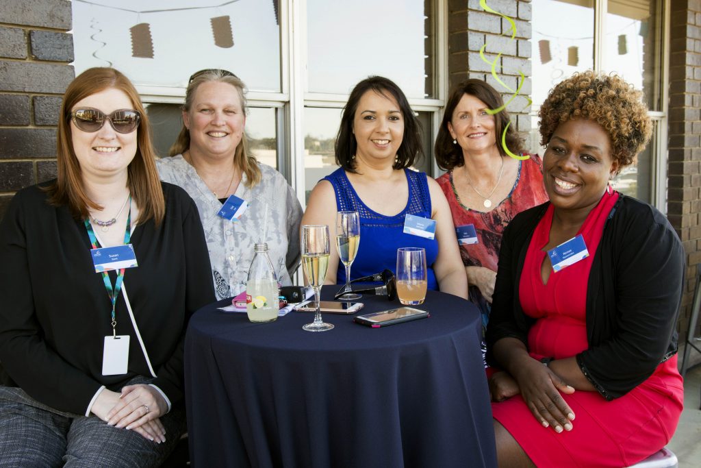 Centacare Employment and Training staff Susan Gant, Lisa Lee, Marie Bellinger, Kate Richardson and Renae Nyasvimbo are happy to be part of the not-for-profit organisation’s 40-year history. Photo: Rachel Curry