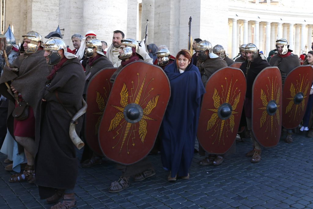 Reenactors dressed as soldiers participate in the annual parade marking the feast of the Epiphany in St. Peter's Square at the Vatican on 6 January. Photo: CNS/Paul Haring