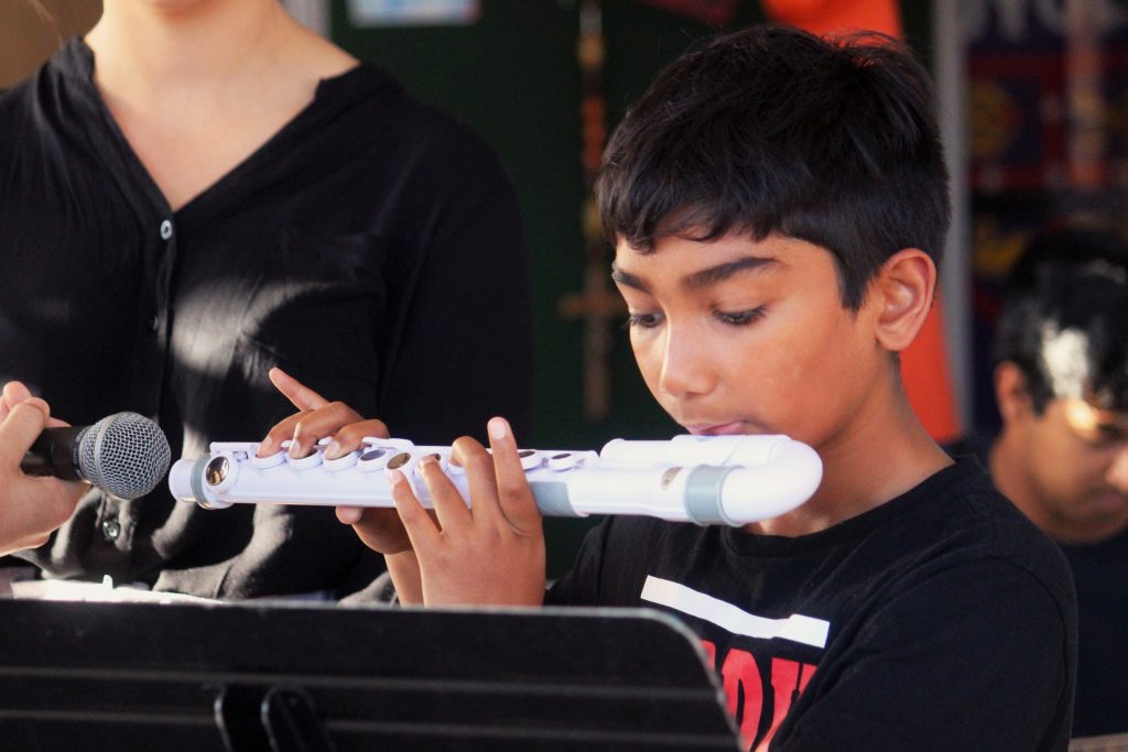 Rohan Aich, who performed Amazing Grace at the Christmas Eve Mass held at Kolbe Catholic College. Rohan was one of several students from Star of the Sea Catholic Primary School who performed at the Mass. Photo: Supplied