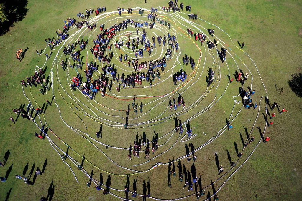 Six-hundred students from 74 Catholic Primary Schools have this week come together to create a powerful and visual display at Lake Monger Reserve to celebrate the official launch of the Archbishop’s 2016 LifeLink Day. Photo: Supplied