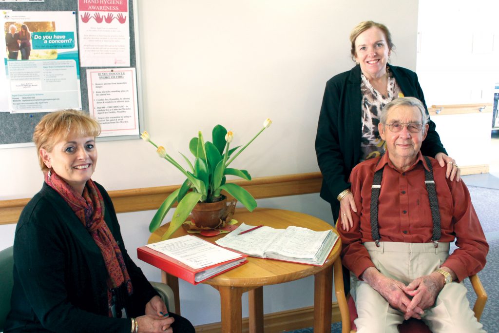 Former police commissioner John Porter with MercyCare staff Alison Openshaw left, and Donna Mathews. Photo: Supplied