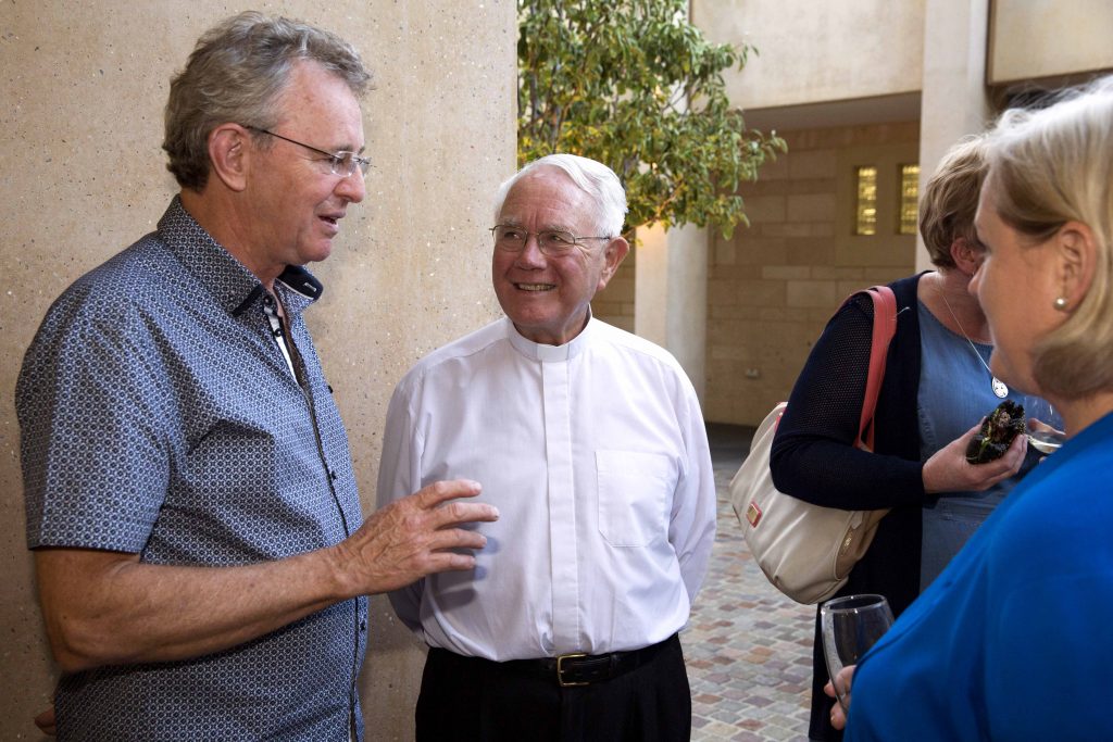 Archdiocese of Perth CDF Manager Paul Anthony talks to St Mary’s Cathedral Dean and Chair of the Archdiocesan Finance Council, Mgr Michael Keating. Photo: Ron Tan