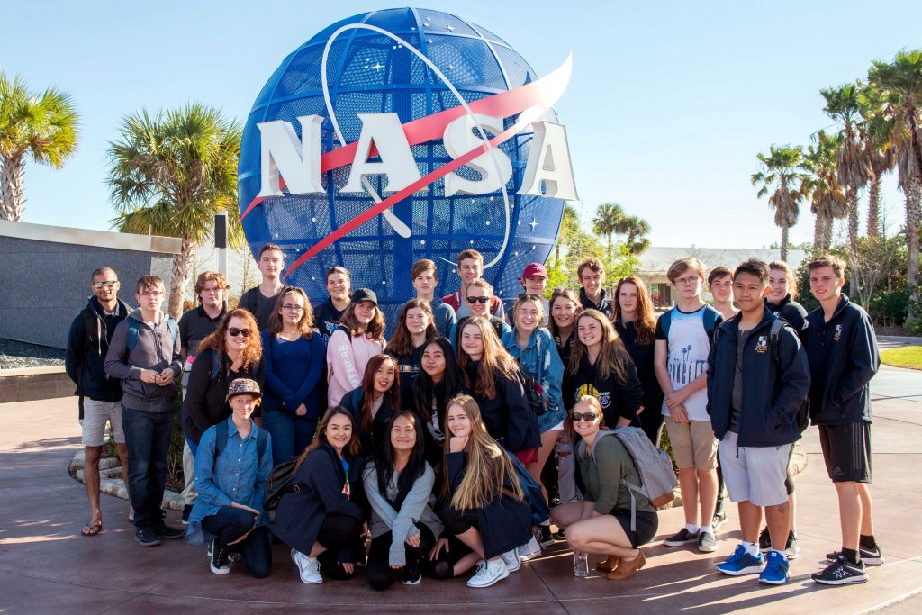 Students from St Norbert College at the National Aeronautics and Space Administration (NASA) Advanced Space Academy, where they will are training as part of a 16-day science, technology, engineering and maths (STEM) tour in the USA. Photo: Supplied