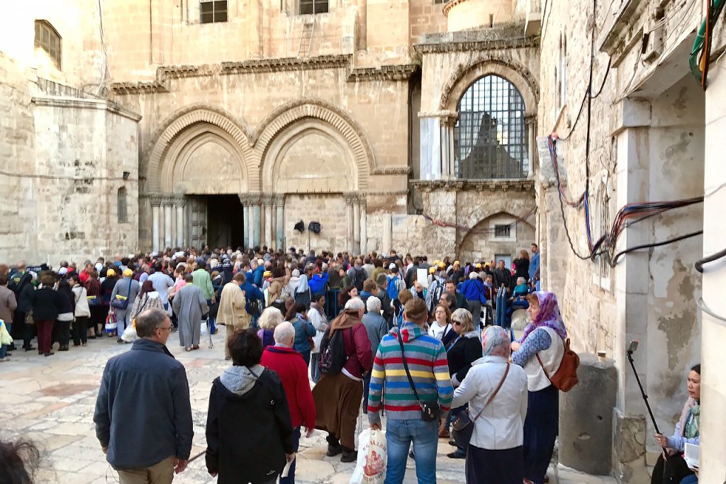 Crowds outside the Church of the Holy Sepulchre in Jerusalem at Easter. Photo: Gemma Thompson