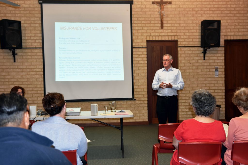 Catholic Outreach Director Peter McMinn addressing the group of parishioners who attended the training session for Simon Peter Care in March. Photo: Caroline Smith.