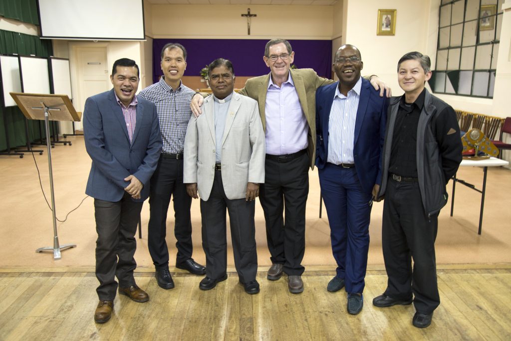 The CleRecWest Organising Committee, from left Frs Jeronimo Castillo, Paul Raj, Greg Donovan, Bonaventure Echeta and Dat Voung. More than 50 priests from Perth and Bunbury gathered for a day of sport and recreation on 1 May. Photo: Jamie O’Brien.