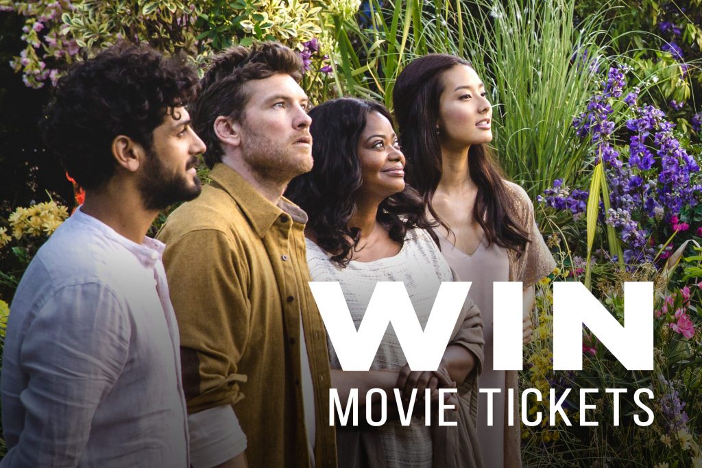 Sam Worthington’s Mack (centre left) surrounded by Jesus (Aviv Alush), God (Octavia Spencer) and The Holy Spirit (Sumire) in Stuart Hazeldine’s The Shack. Photo Supplied. 