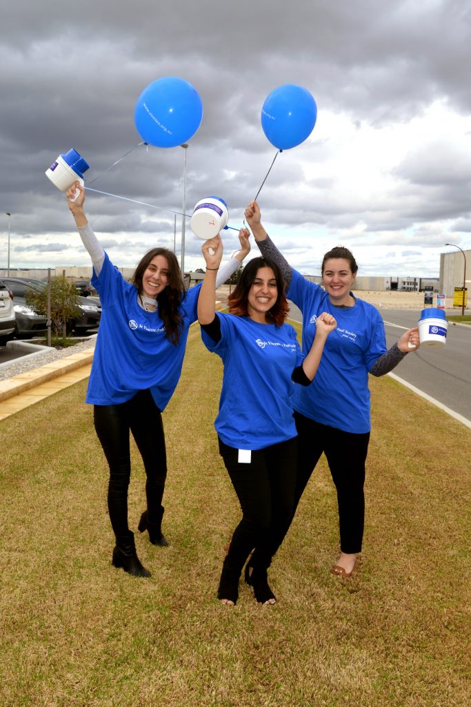 Collecting for Vinnies- Stephanie Arcorace (left) and Laura Smith (right) with Fundraising and Event Coordinator Stephanie Rullo (middle). Photo: Supplied.