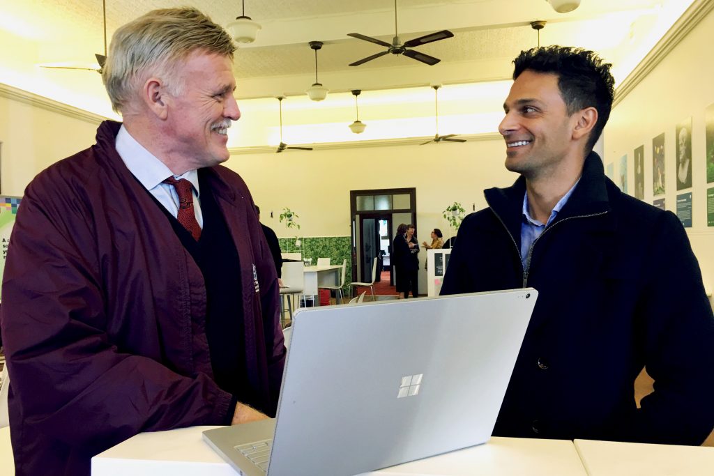 St Maria Goretti’s School Principal Martin Barrett and Assistant Principal Andrew Gaudoin have gained greater connectivity for their school through the LEADING Lights Initiative of Catholic Education Western Australia (CEWA). Photo: Supplied.