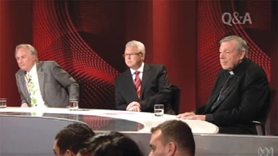 A pictorial metaphor of the divide between debaters on the ABC’s Q&A on April 9. 