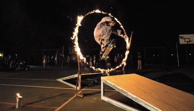 Friar Gabriel FFI shows his chops as a skateboarder at a Catholic youth gathering in the Rockingham suburb of Port Kennedy. 