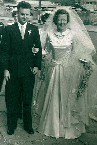 Frank and Pat Hackett on their wedding day in 1952