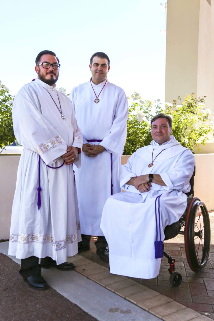 From left, Guild of St Stephen members from St Helena of the Holy Cross, Ellenbrook Parish, Michael Harper, Ben Bull, Angelo Papiccio. Photo: Eric Martin.