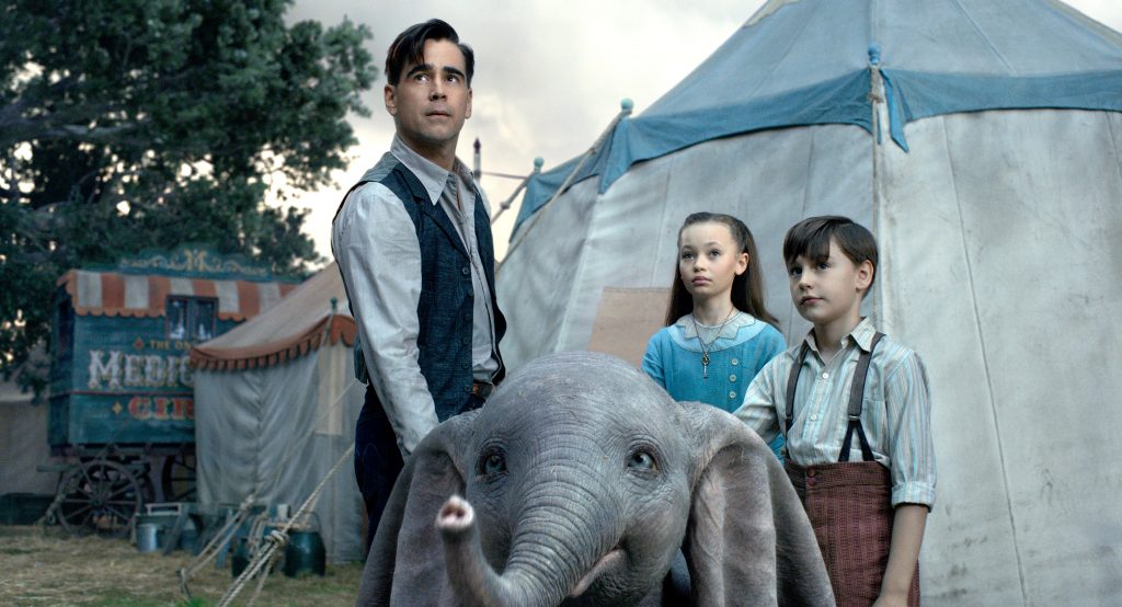 Colin Farrell, Nico Parker and Finley Hobbins star in a scene from the movie "Dumbo". Photo: Disney/CNS.