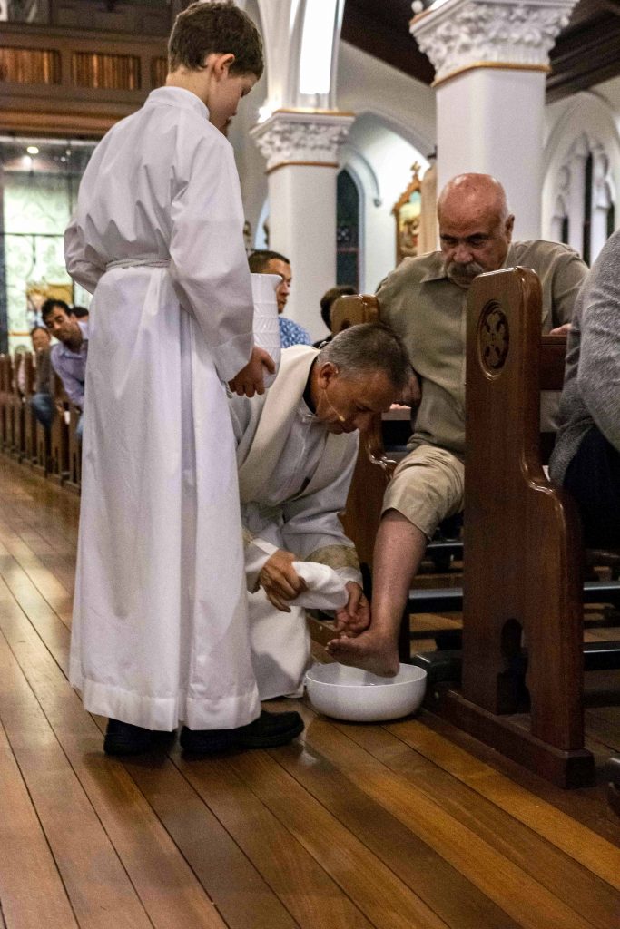 Northbridge Parish Priest Fr John Piumatti celebrated Maundy Thursday with a washing of the feet ceremony at Northbridge Parish St Brigid’s Church. Photo: Olivia Bunter.