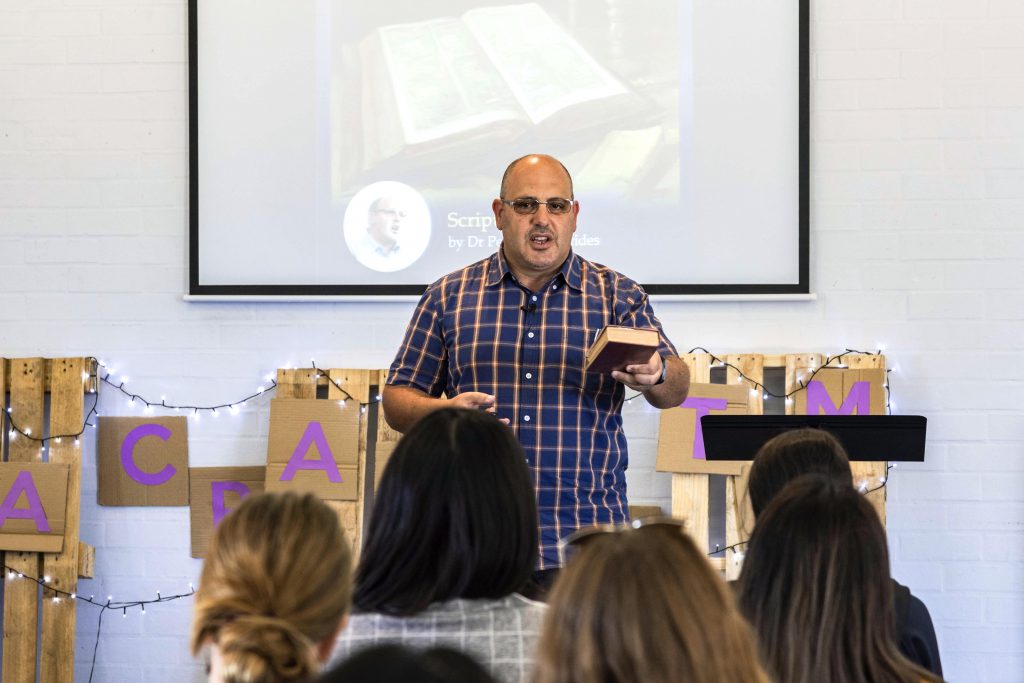 UNDA lecturer Dr Peter Christofides delivered a riveting talk about the Scriptures on 13 April. Photo: Matthew Lau.