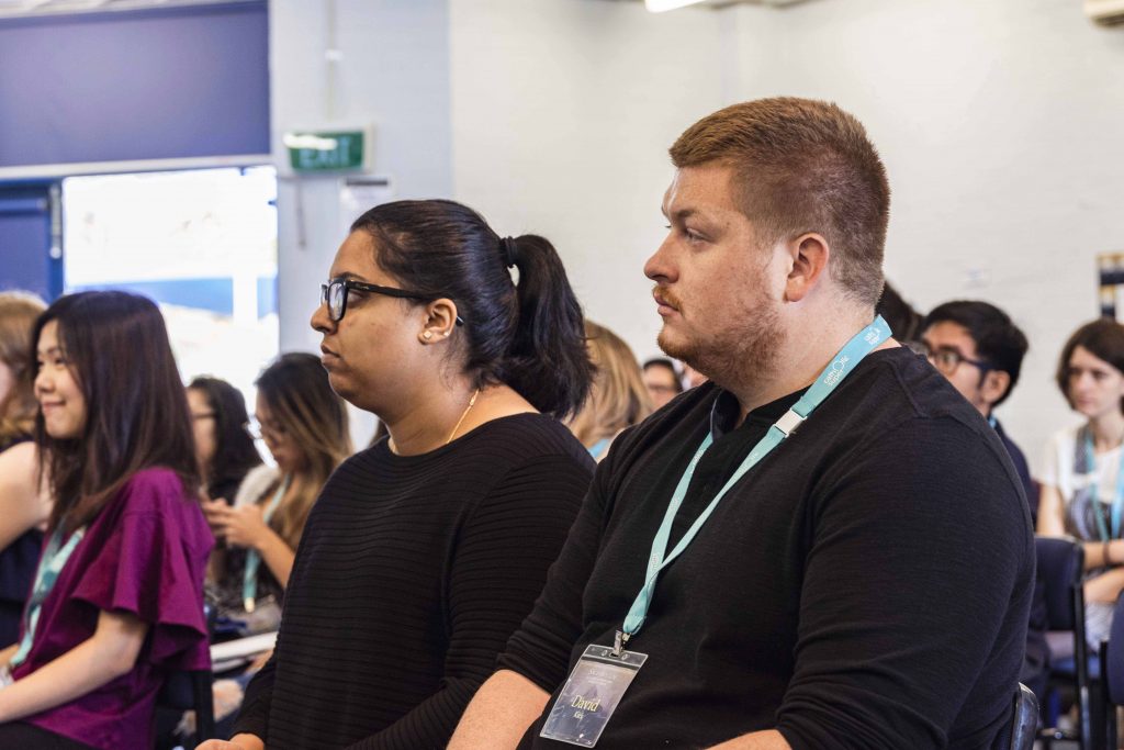 Jina Francis-Kirk and David Kirk listen to a talk at Sacramentum – A Retreat for Young Adults on 14 April. Photo: Matthew Lau.