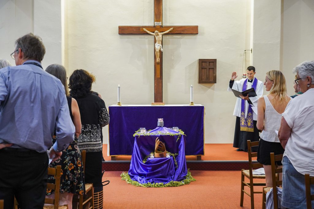 Fr Mariusz Grzech led in the Blessing of Hands ceremony, celebrated at Notre Dame on 20 March. Photo: Supplied. 