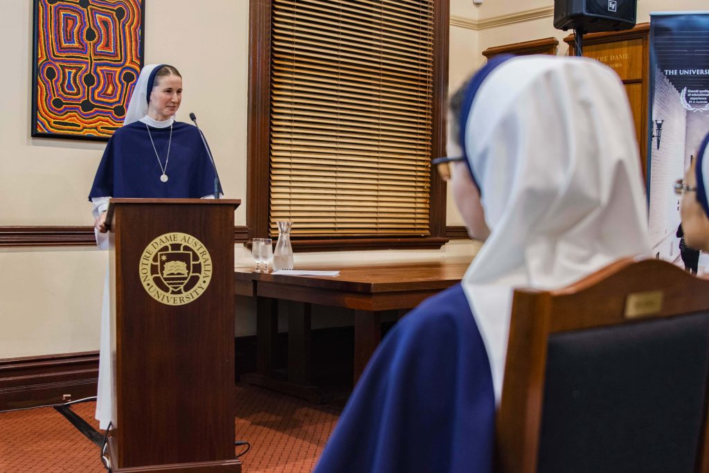 Sister Mary Grace SV addresses the “Walking with Love” forum. Photo: Eric Martin.