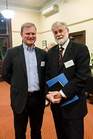 Caritas Australia National Council Member John Bouffler with Perth Archdiocese Vicar for Social Outreach, Dr Terry Wilson at the launch event on 7 May. Photo: Supplied.