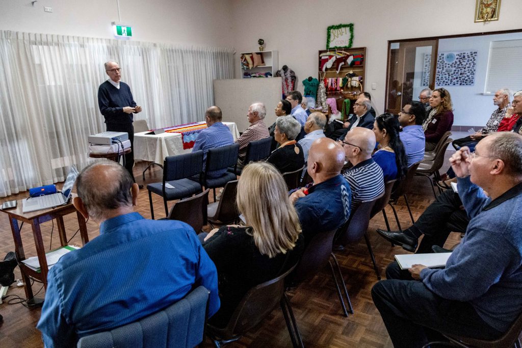 Bishop Donald Sproxton addressing representatives from Perth’s parishes about the importance of connectivity and inclusivity in the church community. Photo: Jamie O’Brien.