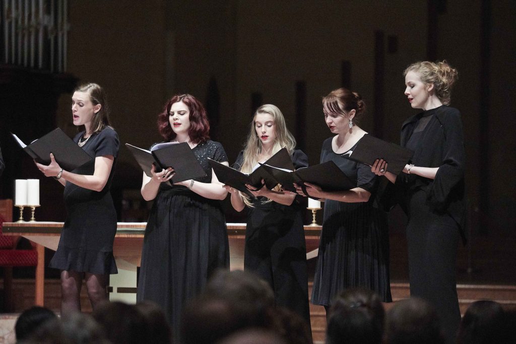 Some of the choir members singing their opening number Miserere mei, Deus by Gregorio Allegri at their concert held at St Mary’s Cathedral on 5 May. Photo: Ron Tan.