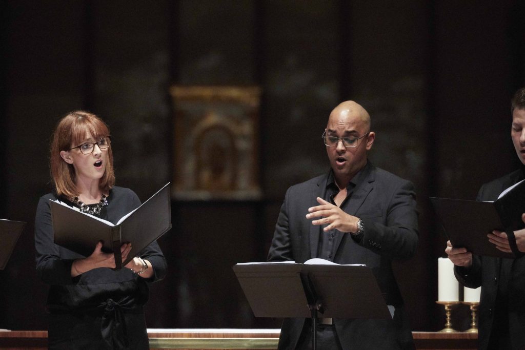 Music Director Cameron van Reyk played the role of conductor and bass singer at the Lumina concert held at St Mary’s Cathedral on 5 May. Photo: Ron Tan.